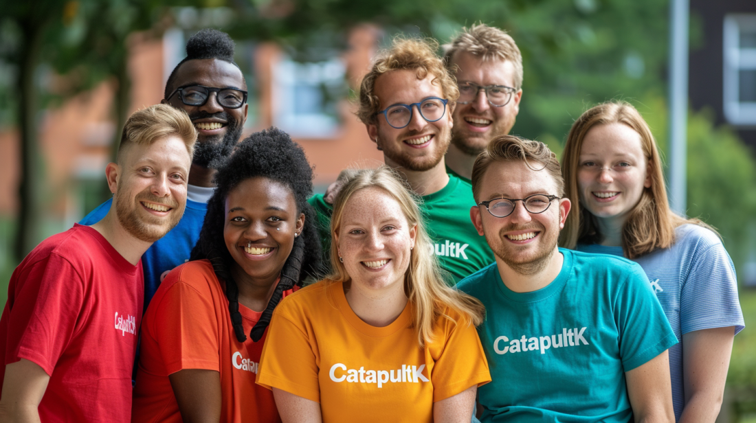 Group of professionals wearing Catapultk t-shirts, representing team expertise in Kantata SX solutions.